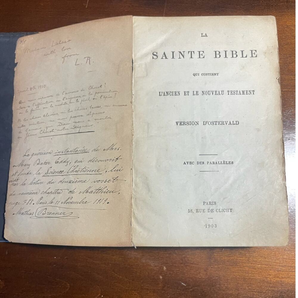 La Sainte Bible | 1903 D'Ostervald | French Antique | Paris Print | As-Is
